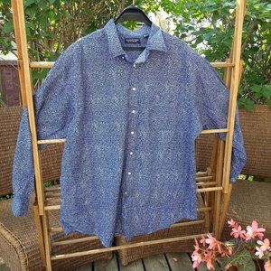 navy blue white floral pattern dress shirt
